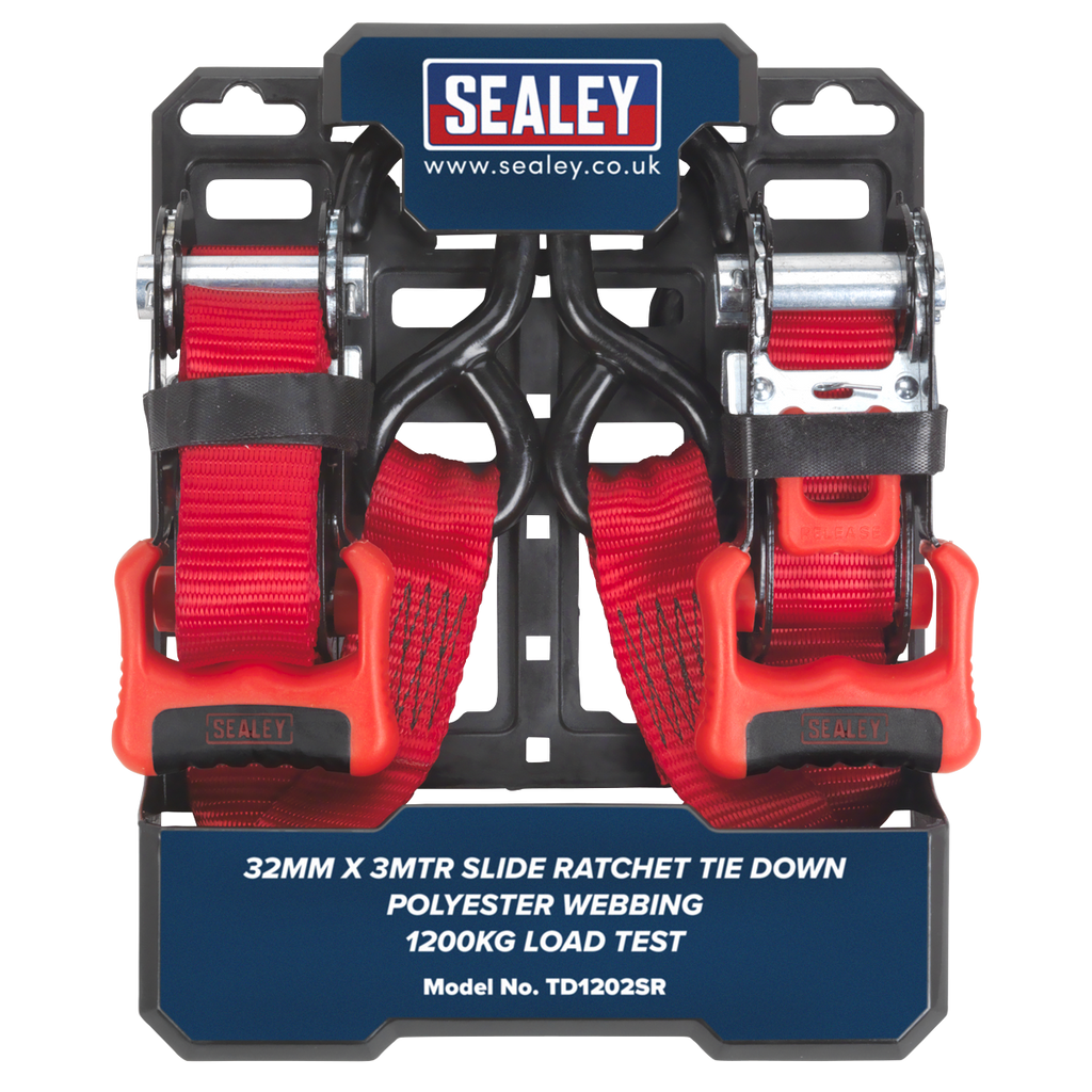 Slide Ratchet Strap Polyester Webbing with S-Hooks 32mm x 3m 1200kg Breaking Strength TD1202SR