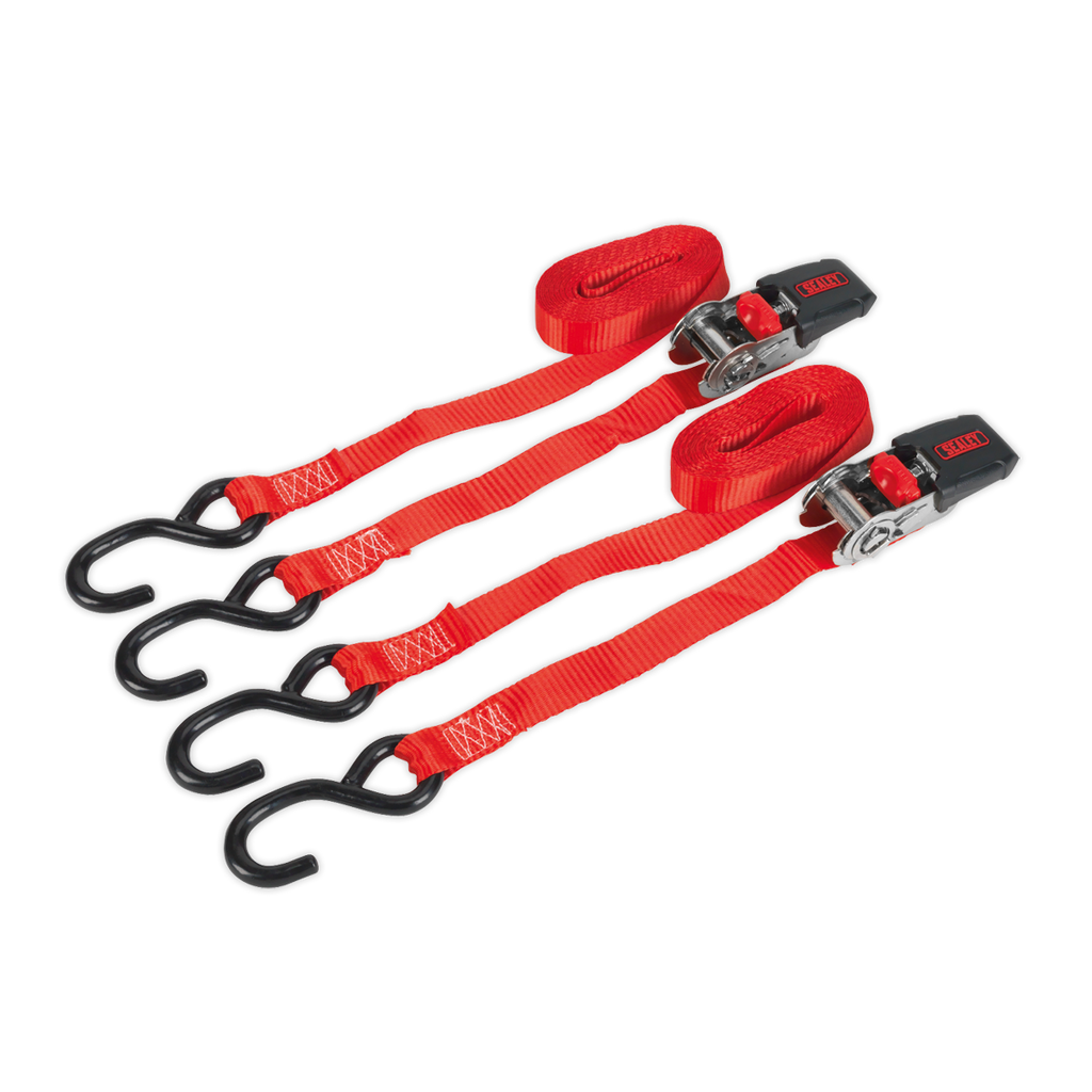 Ratchet Straps Polyester Webbing with S-Hooks 25mm x 4m 800kg Breaking Strength - Pair TD284SD