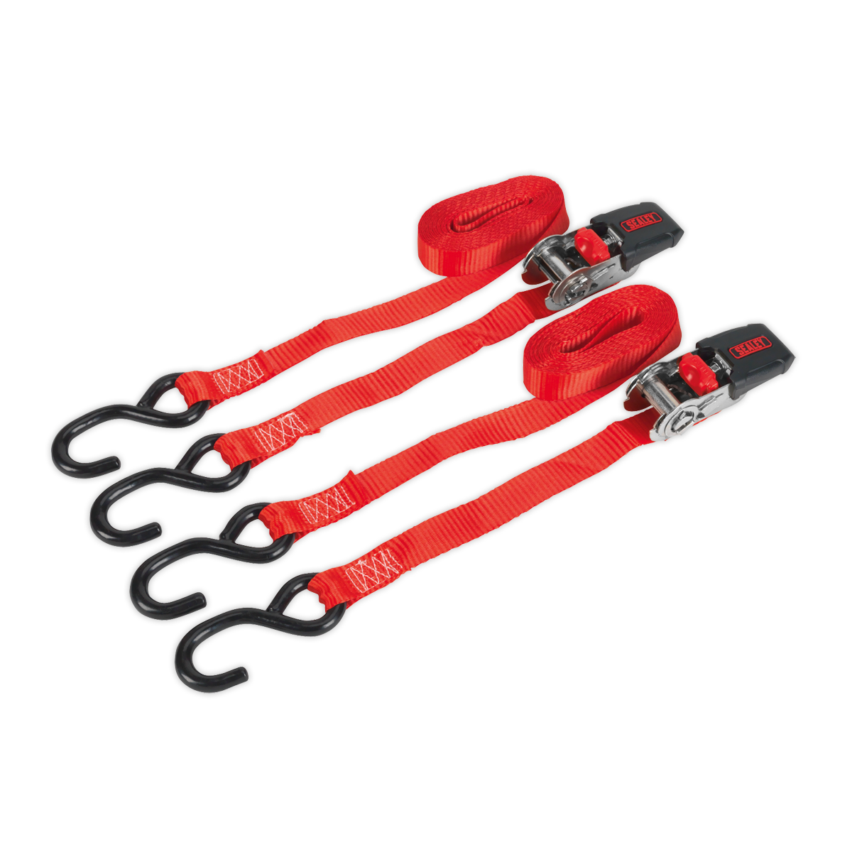 Ratchet Straps Polyester Webbing with S-Hooks 25mm x 4m 800kg Breaking Strength - Pair TD284SD