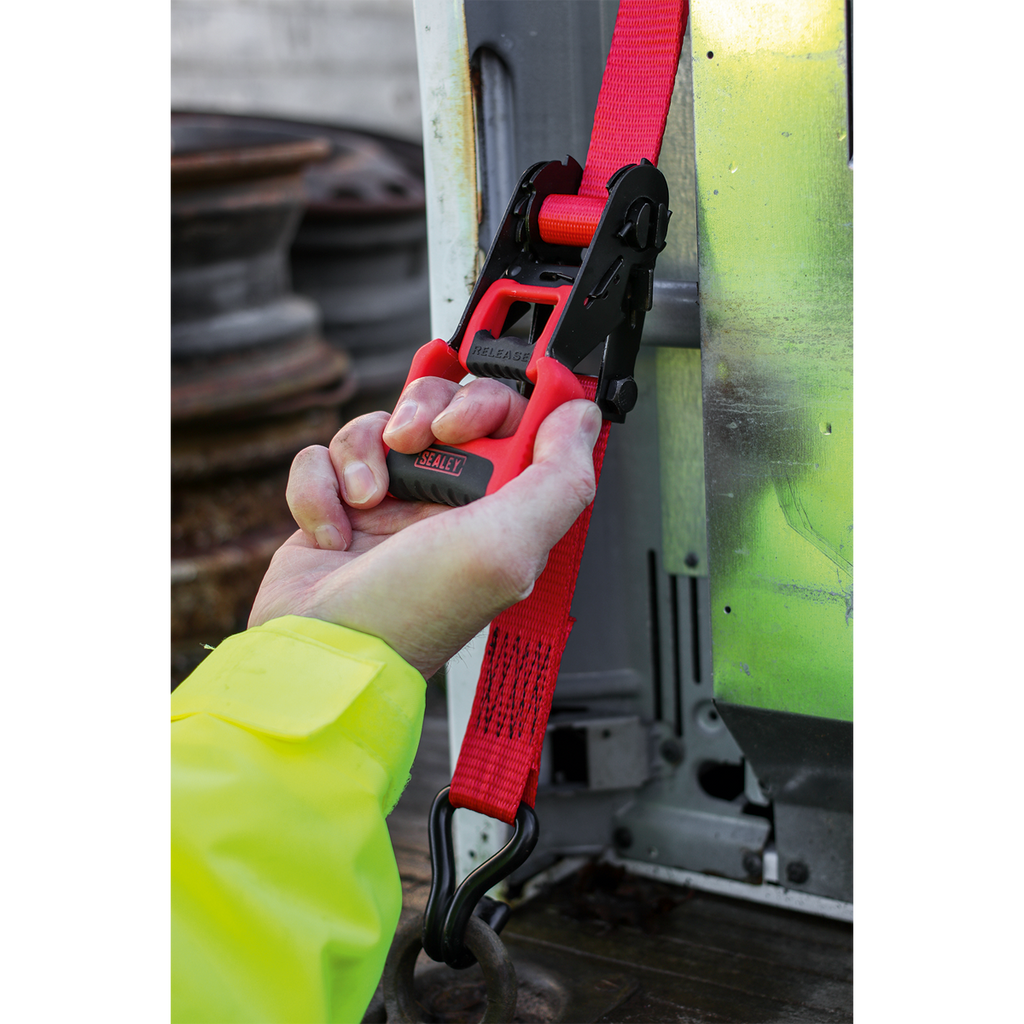 Ratchet Straps Polyester Webbing with J-Hooks 32mm x 4.9m 1200kg Breaking Strength - 2 Pairs TD41248JD