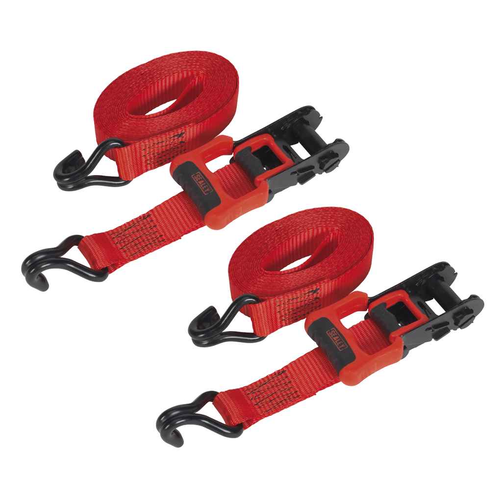 Ratchet Straps Polyester Webbing with J-Hooks 32mm x 4.9m 1200kg Breaking Strength - 2 Pairs TD41248JD