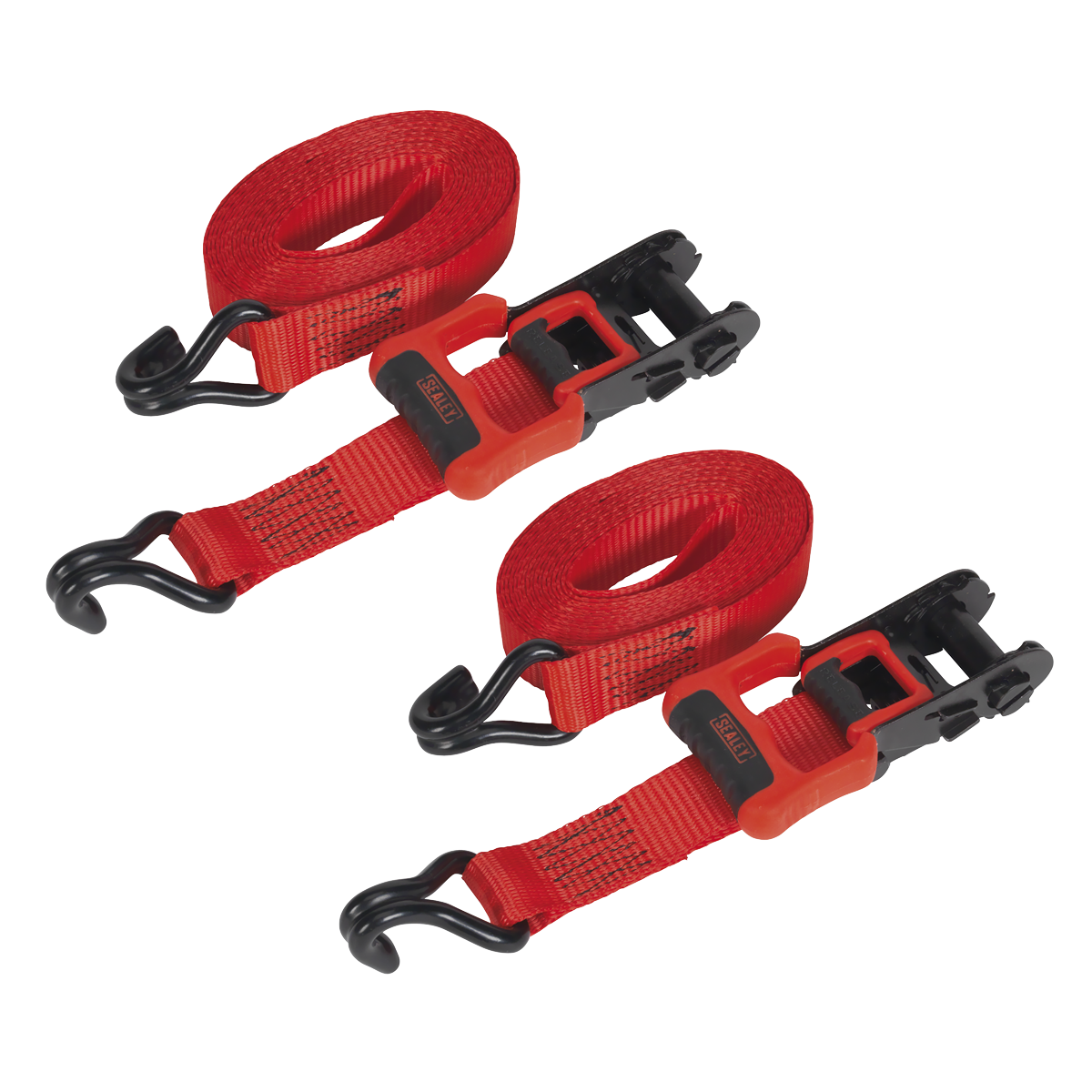 Ratchet Straps Polyester Webbing with J-Hooks 32mm x 4.9m 1200kg Breaking Strength - 2 Pairs TD41248JD