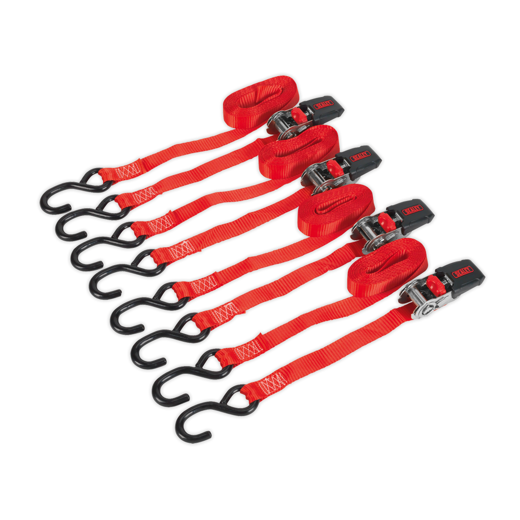Ratchet Strap Polyester Webbing with S-Hooks 25mm x 4m 800kg Breaking Strength - 2 Pairs TD484SD
