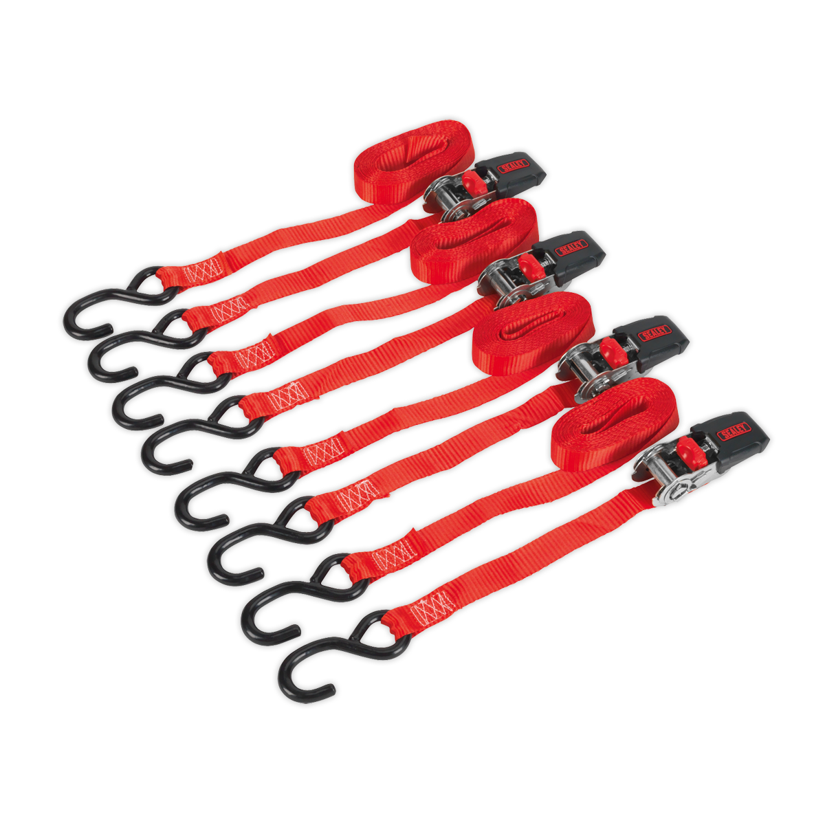 Ratchet Strap Polyester Webbing with S-Hooks 25mm x 4m 800kg Breaking Strength - 2 Pairs TD484SD