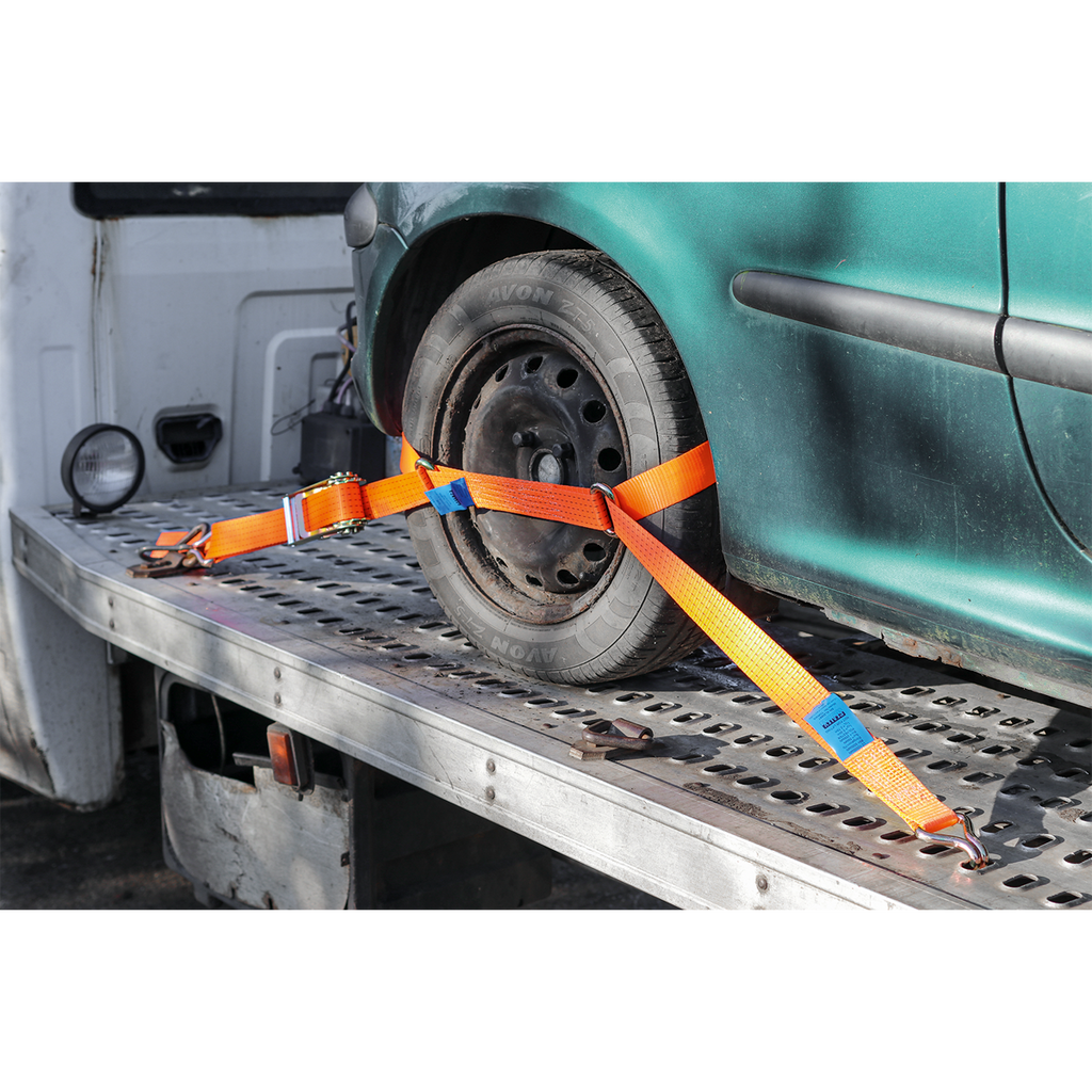 Steel Wheel Car Transporter Ratchet Strap 50mm x 3m 4500kg Breaking Strength TDRWS