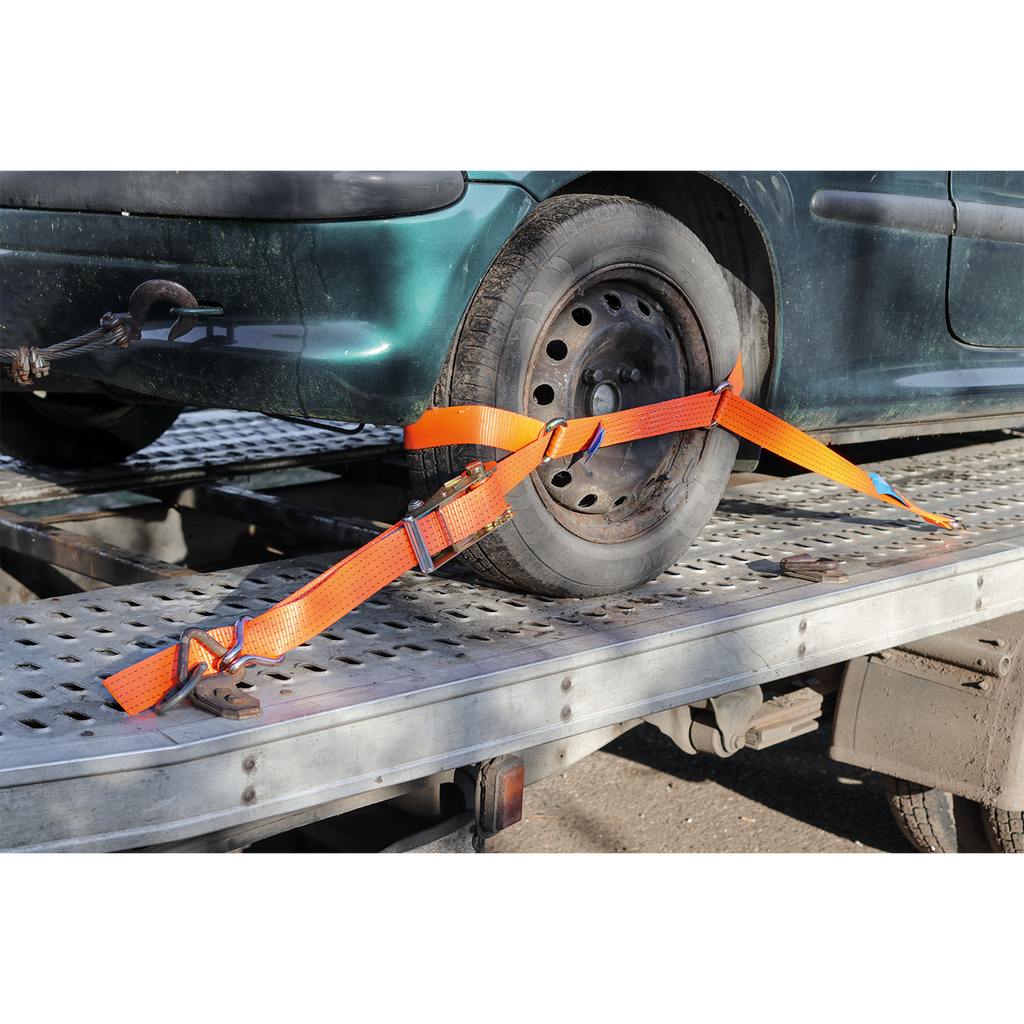 Steel Wheel Car Transporter Ratchet Strap 50mm x 3m 4500kg Breaking Strength TDRWS