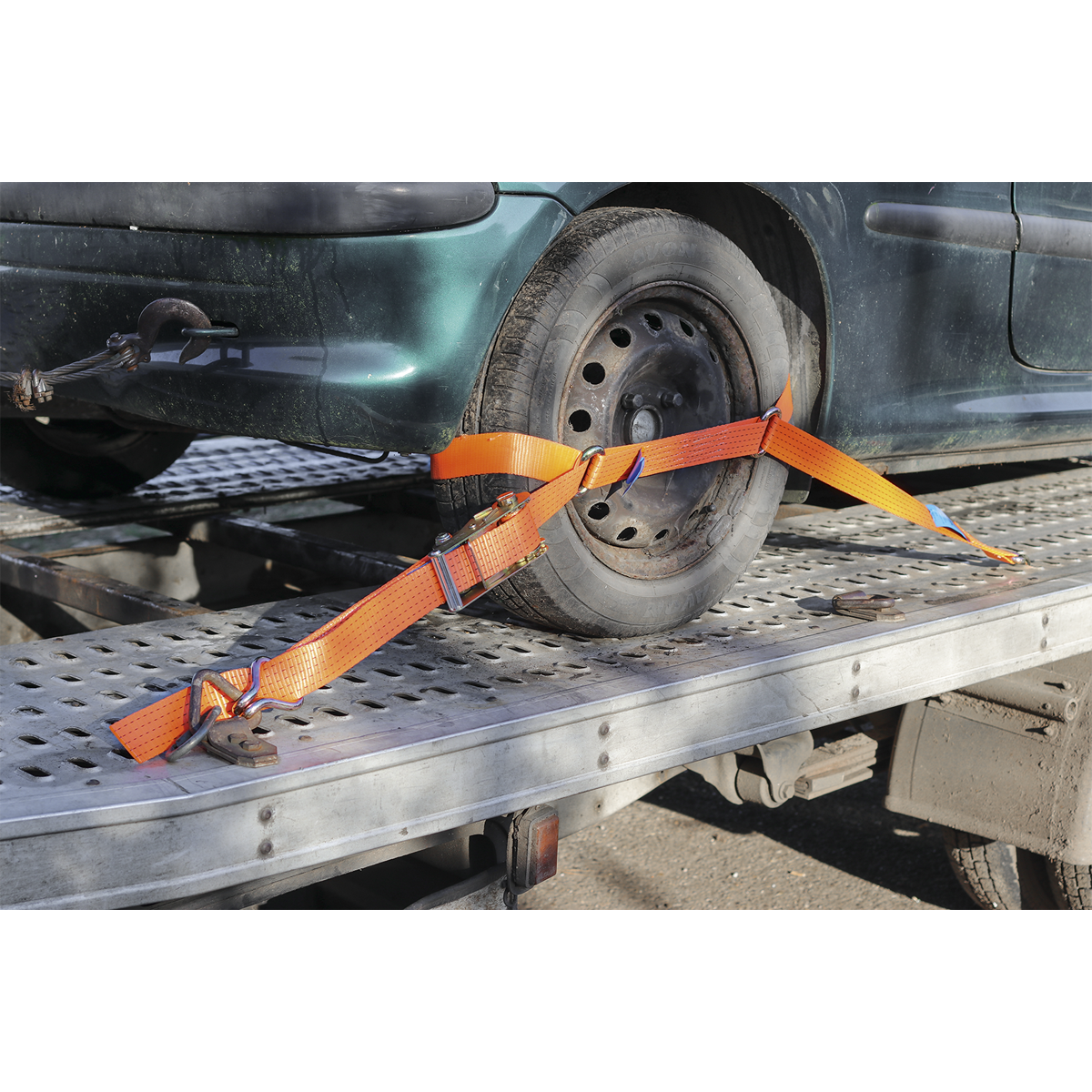 Steel Wheel Car Transporter Ratchet Strap 50mm x 3m 4500kg Breaking Strength TDRWS