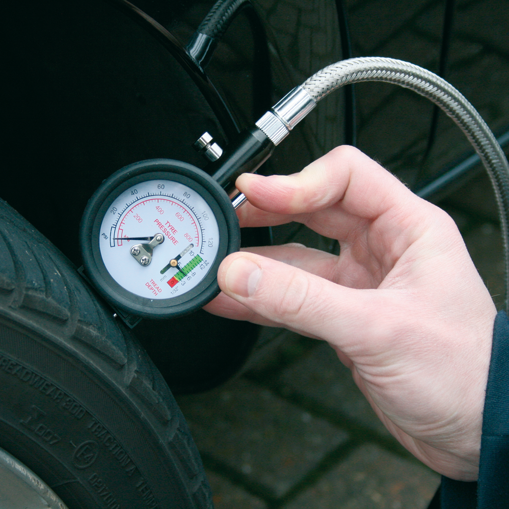 Tyre Pressure Gauge & Tyre Tread Depth Gauge with Flexible Hose 0-8bar(0-120psi) TSTPDG02