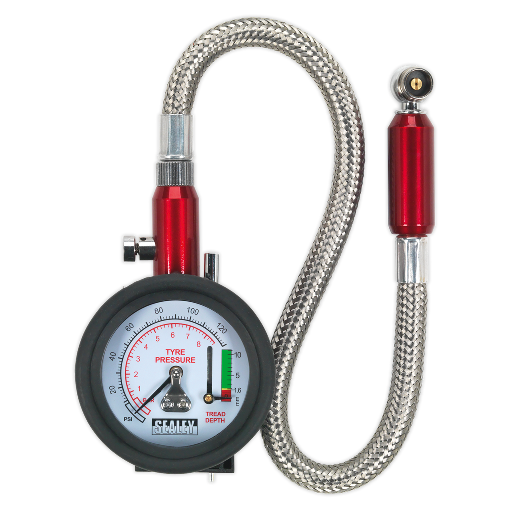 Tyre Pressure Gauge & Tyre Tread Depth Gauge with Flexible Hose 0-8bar(0-120psi) TSTPDG02