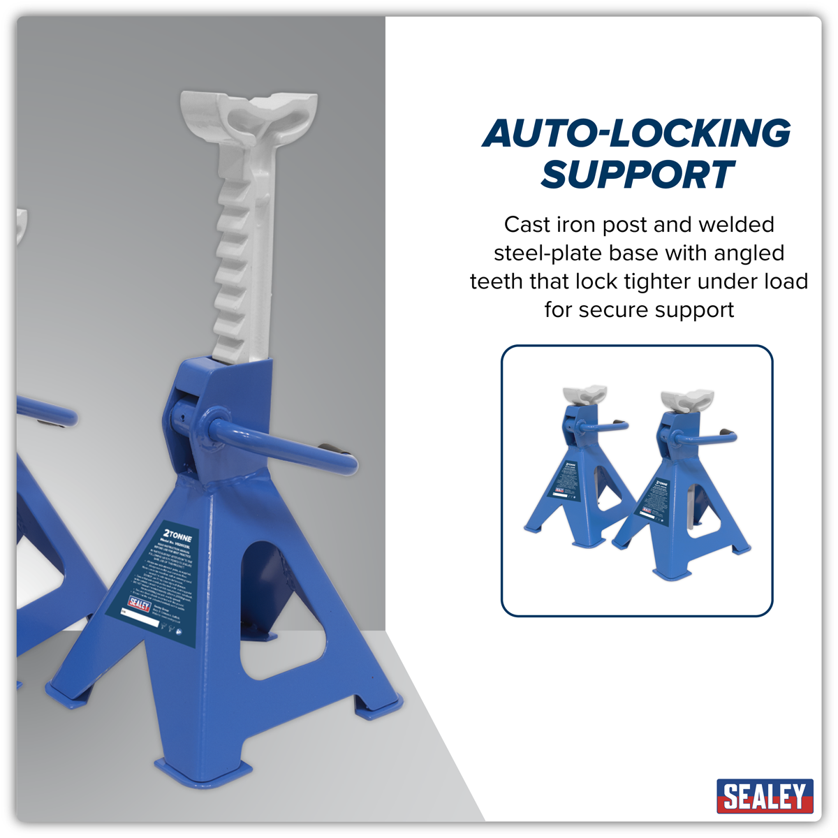 Ratchet Type Axle Stands (Pair) 2 Tonne Capacity per Stand - Blue VS2002BL