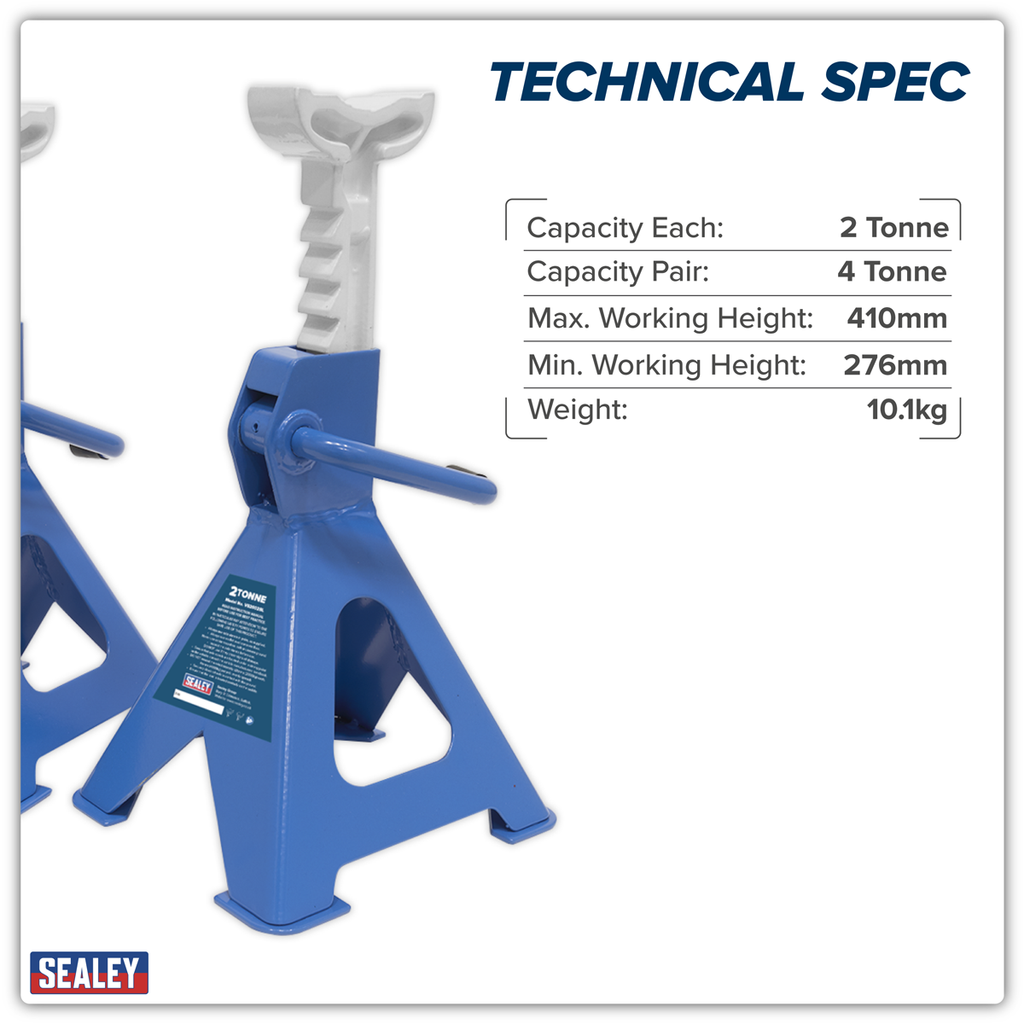 Ratchet Type Axle Stands (Pair) 2 Tonne Capacity per Stand - Blue VS2002BL