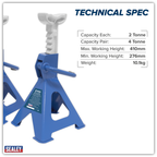 Ratchet Type Axle Stands (Pair) 2 Tonne Capacity per Stand - Blue VS2002BL