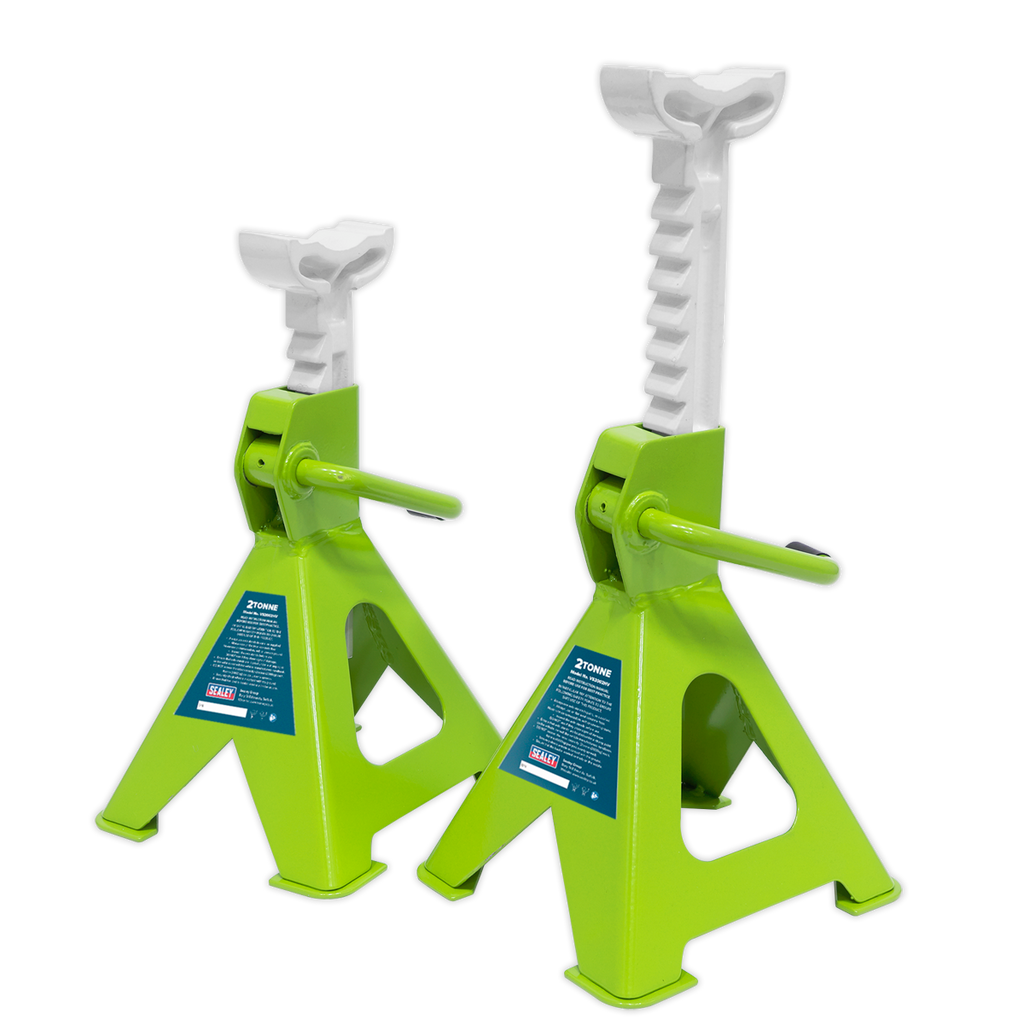 Ratchet Type Axle Stands (Pair) 2 Tonne Capacity per Stand - Hi-Vis Green VS2002HV