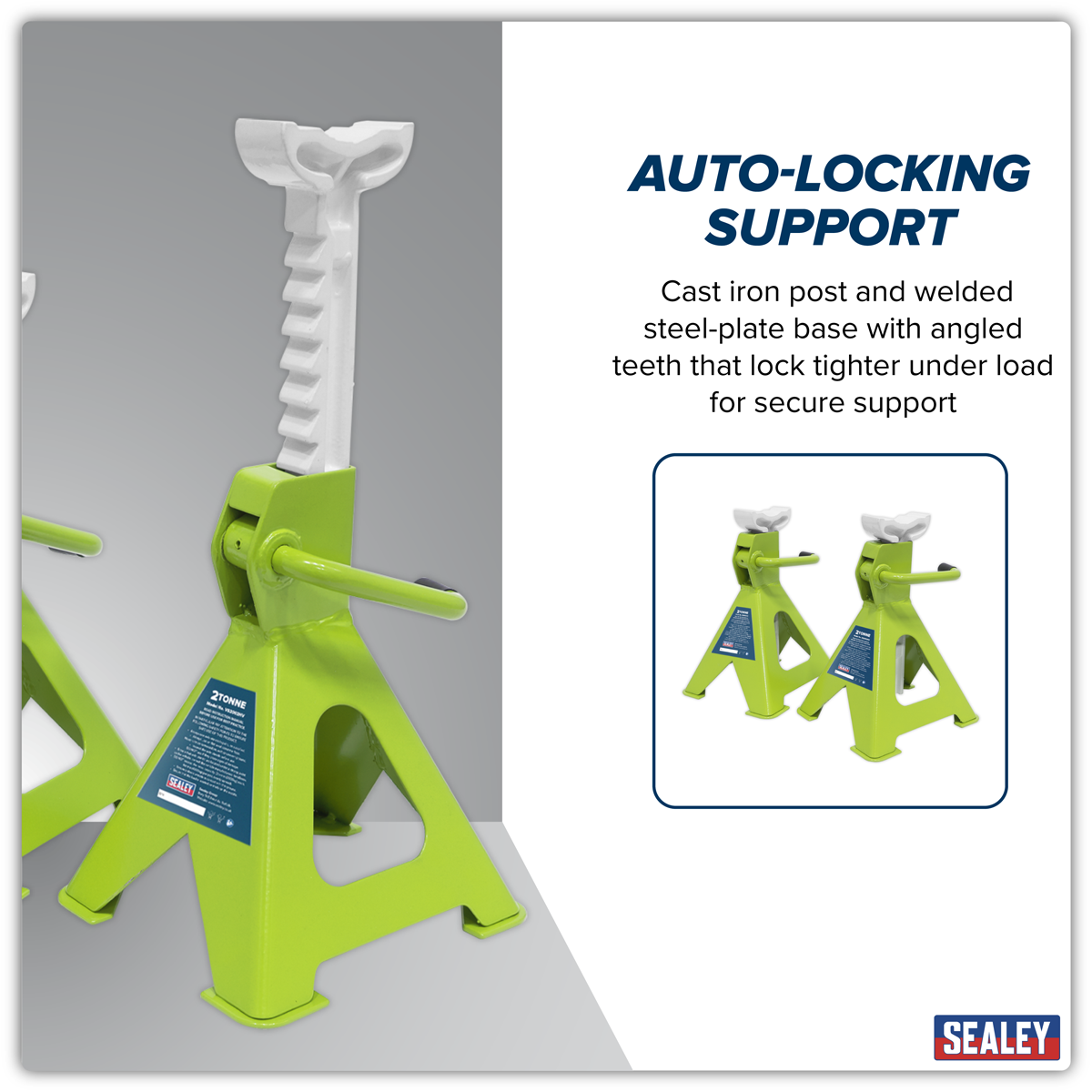 Ratchet Type Axle Stands (Pair) 2 Tonne Capacity per Stand - Hi-Vis Green VS2002HV