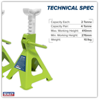 Ratchet Type Axle Stands (Pair) 2 Tonne Capacity per Stand - Hi-Vis Green VS2002HV
