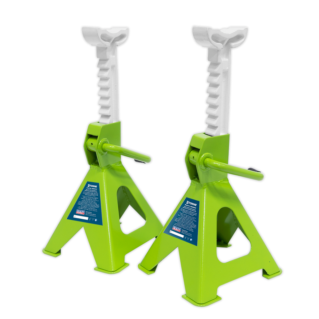 Ratchet Type Axle Stands (Pair) 2 Tonne Capacity per Stand - Hi-Vis Green VS2002HV