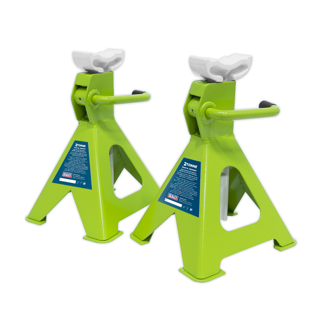 Ratchet Type Axle Stands (Pair) 2 Tonne Capacity per Stand - Hi-Vis Green VS2002HV