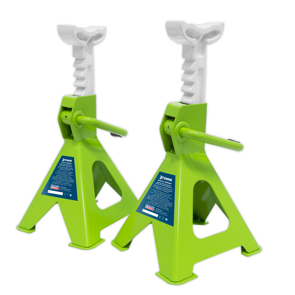 Ratchet Type Axle Stands (Pair) 2 Tonne Capacity per Stand - Hi-Vis Green VS2002HV