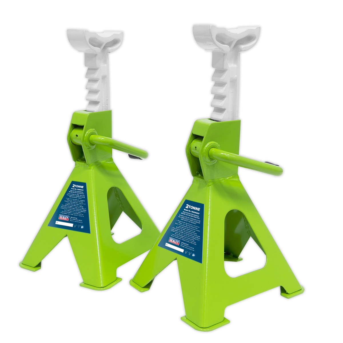 Ratchet Type Axle Stands (Pair) 2 Tonne Capacity per Stand - Hi-Vis Green VS2002HV