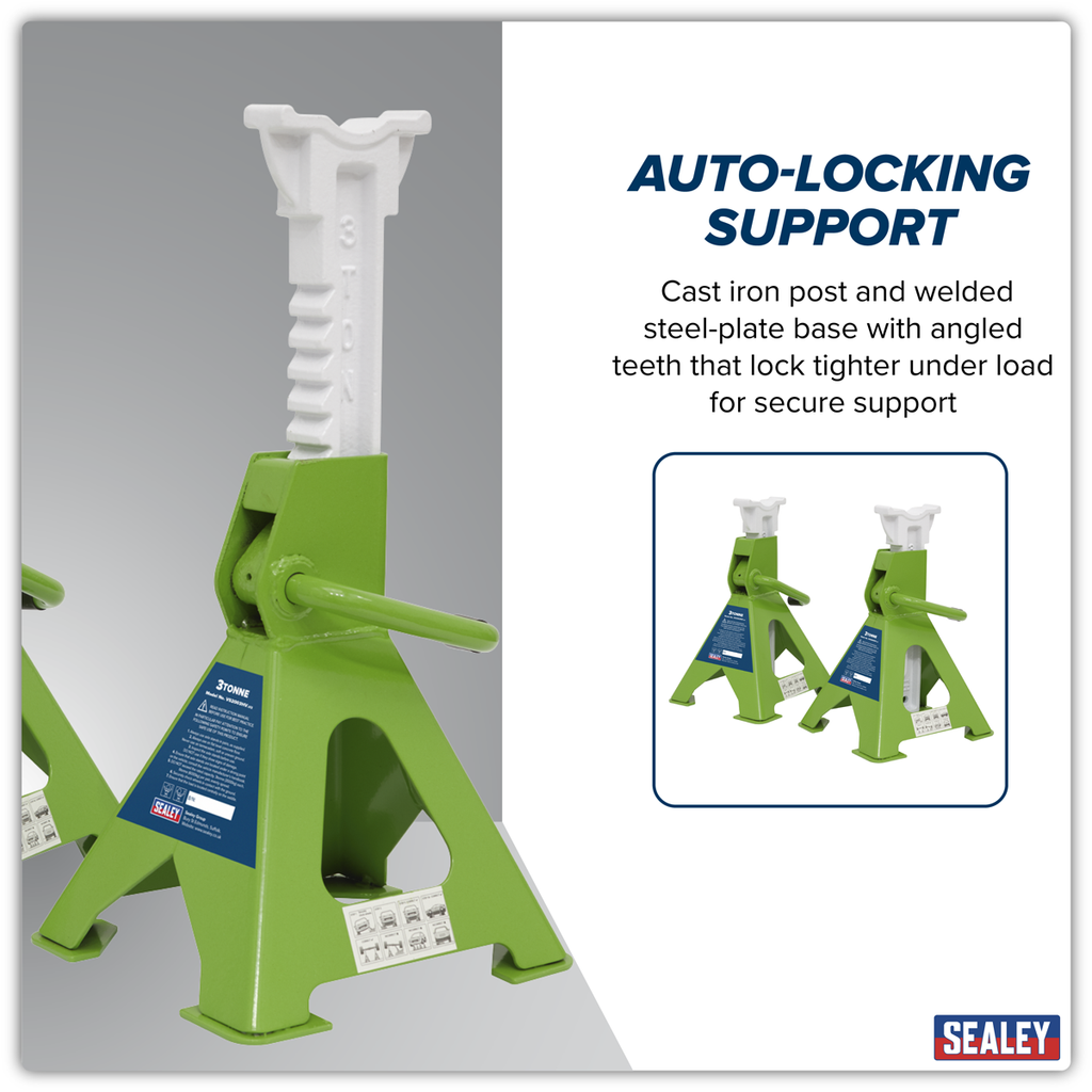 Ratchet Type Axle Stands (Pair) 3 Tonne Capacity per Stand - Hi-Vis Green VS2003HV