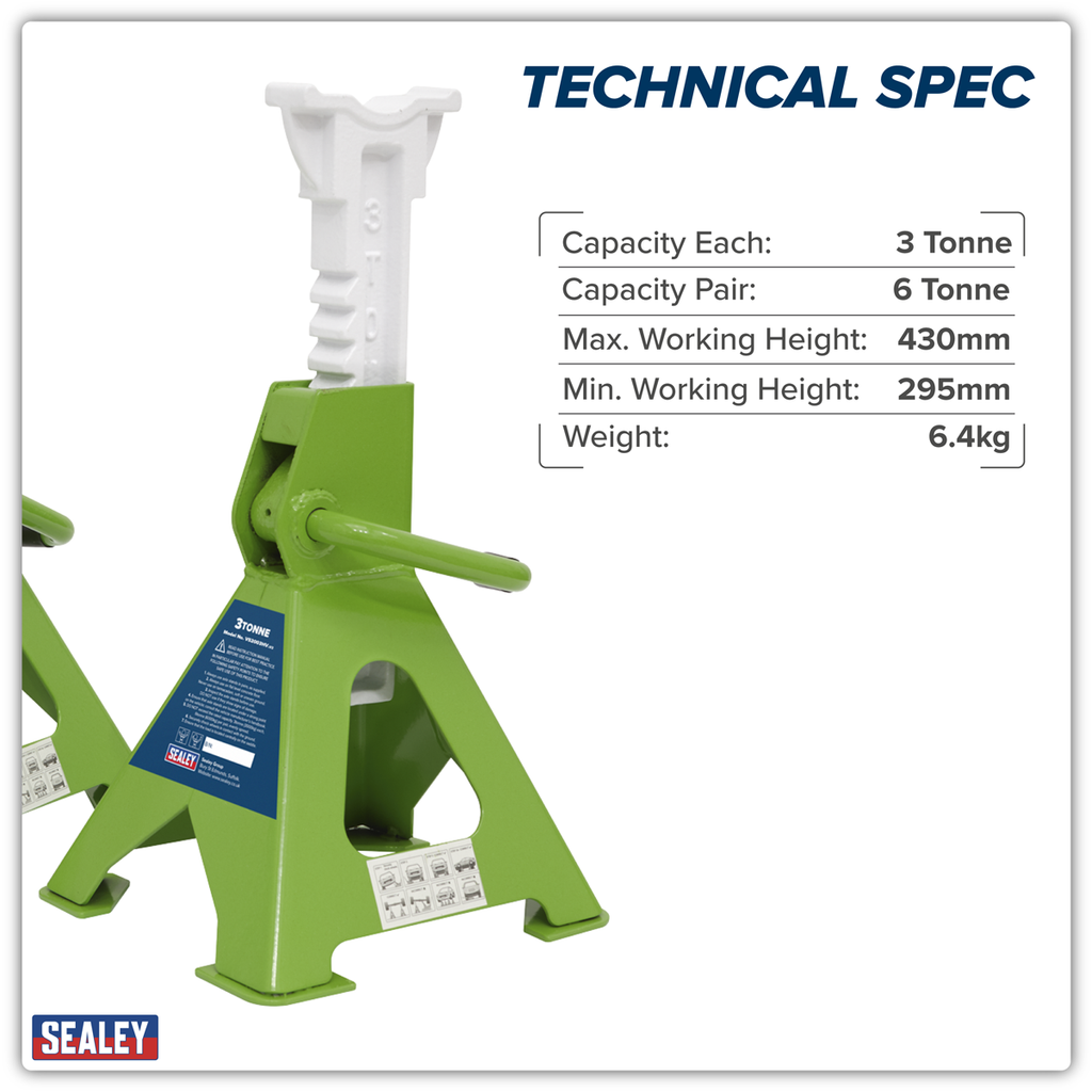 Ratchet Type Axle Stands (Pair) 3 Tonne Capacity per Stand - Hi-Vis Green VS2003HV