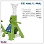 Ratchet Type Axle Stands (Pair) 3 Tonne Capacity per Stand - Hi-Vis Green VS2003HV