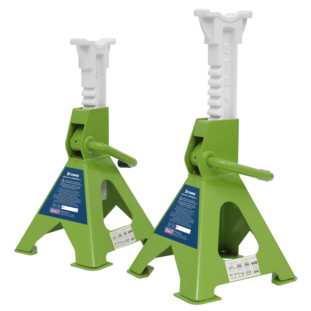 Ratchet Type Axle Stands (Pair) 3 Tonne Capacity per Stand - Hi-Vis Green VS2003HV