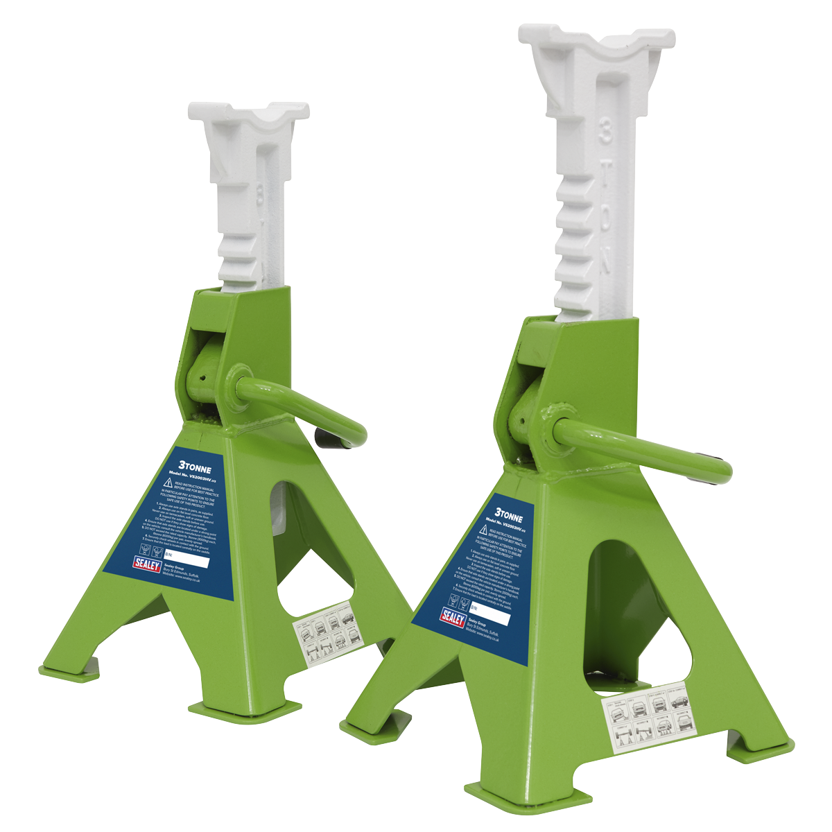 Ratchet Type Axle Stands (Pair) 3 Tonne Capacity per Stand - Hi-Vis Green VS2003HV