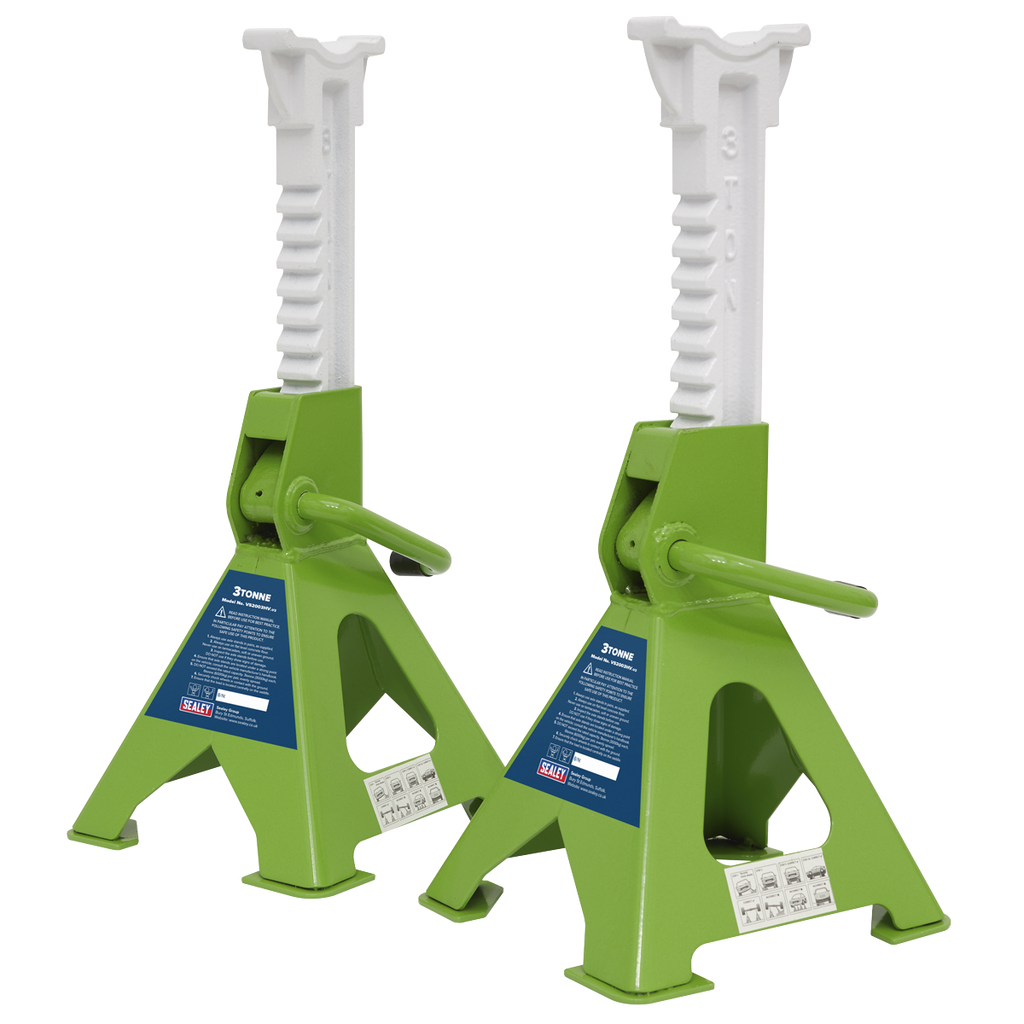 Ratchet Type Axle Stands (Pair) 3 Tonne Capacity per Stand - Hi-Vis Green VS2003HV
