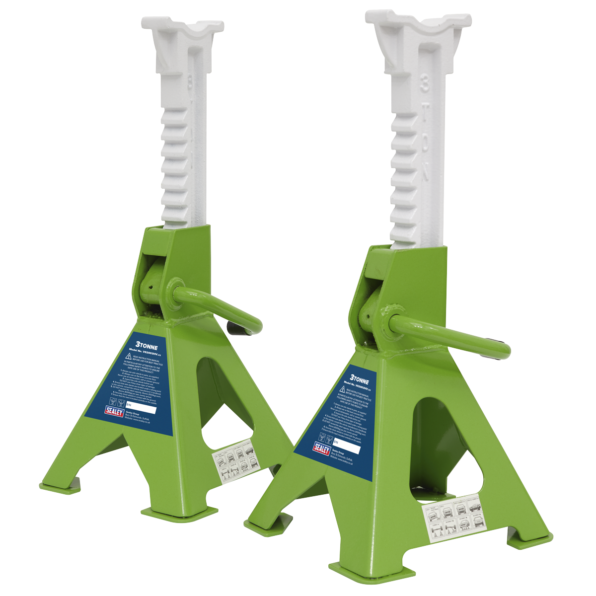 Ratchet Type Axle Stands (Pair) 3 Tonne Capacity per Stand - Hi-Vis Green VS2003HV