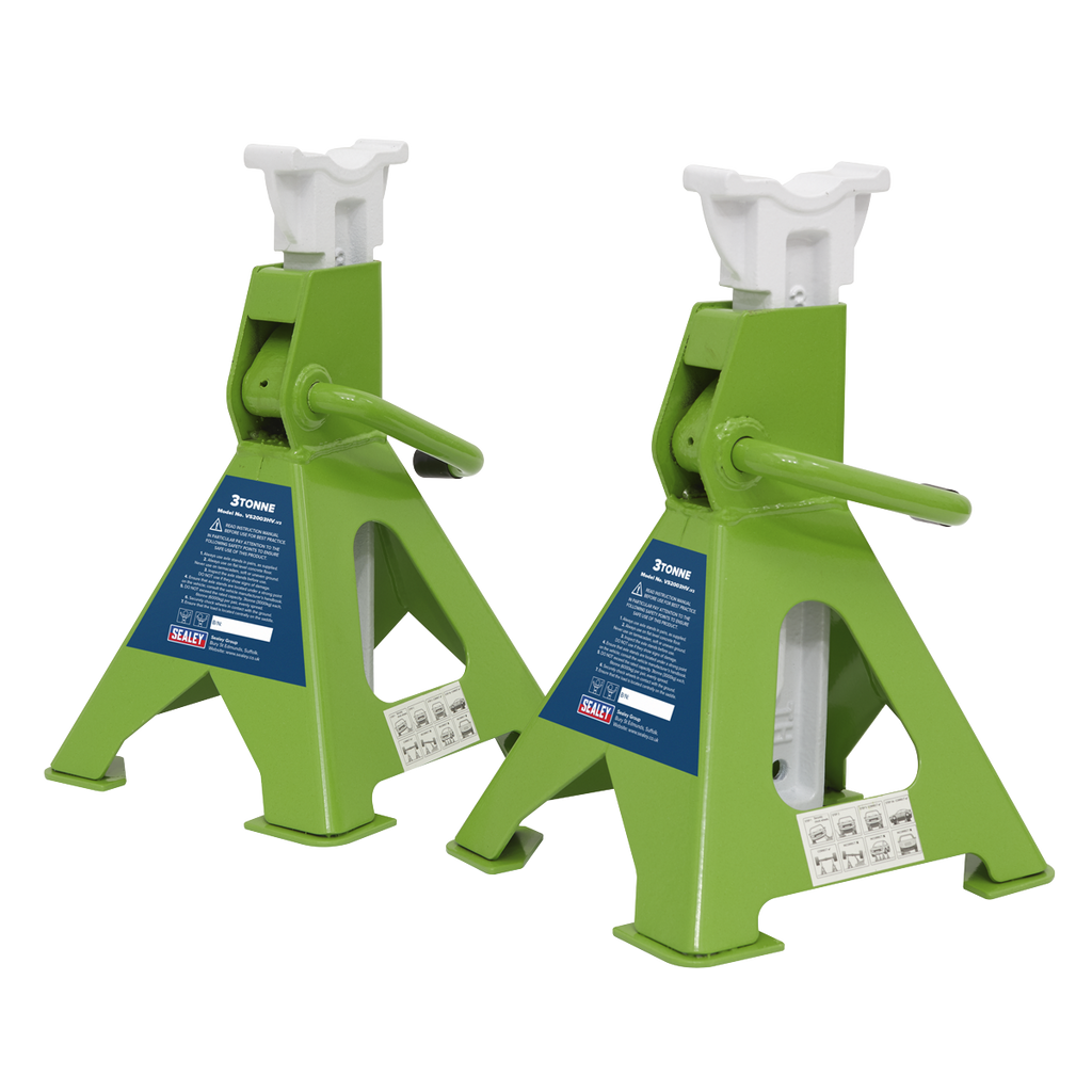 Ratchet Type Axle Stands (Pair) 3 Tonne Capacity per Stand - Hi-Vis Green VS2003HV