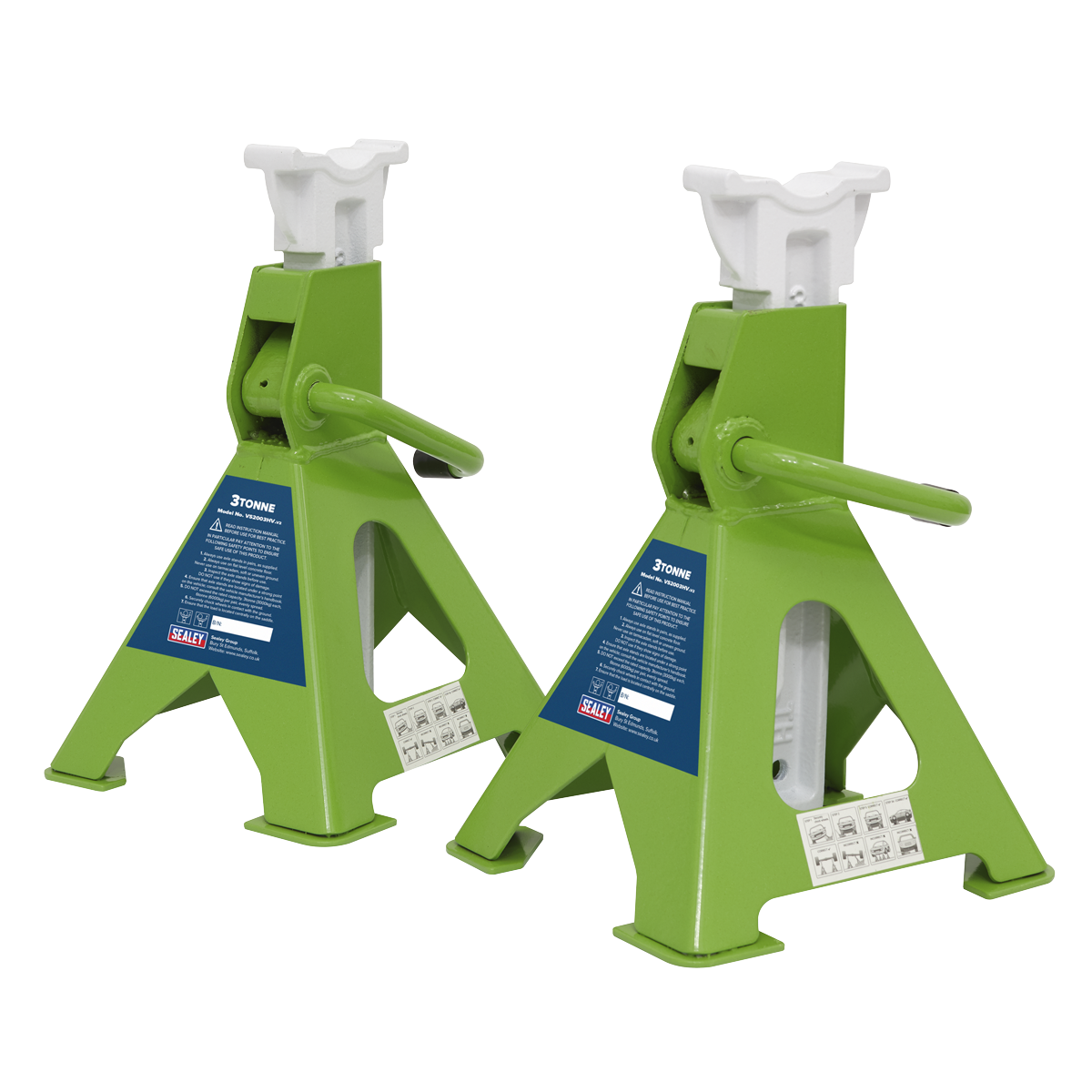 Ratchet Type Axle Stands (Pair) 3 Tonne Capacity per Stand - Hi-Vis Green VS2003HV