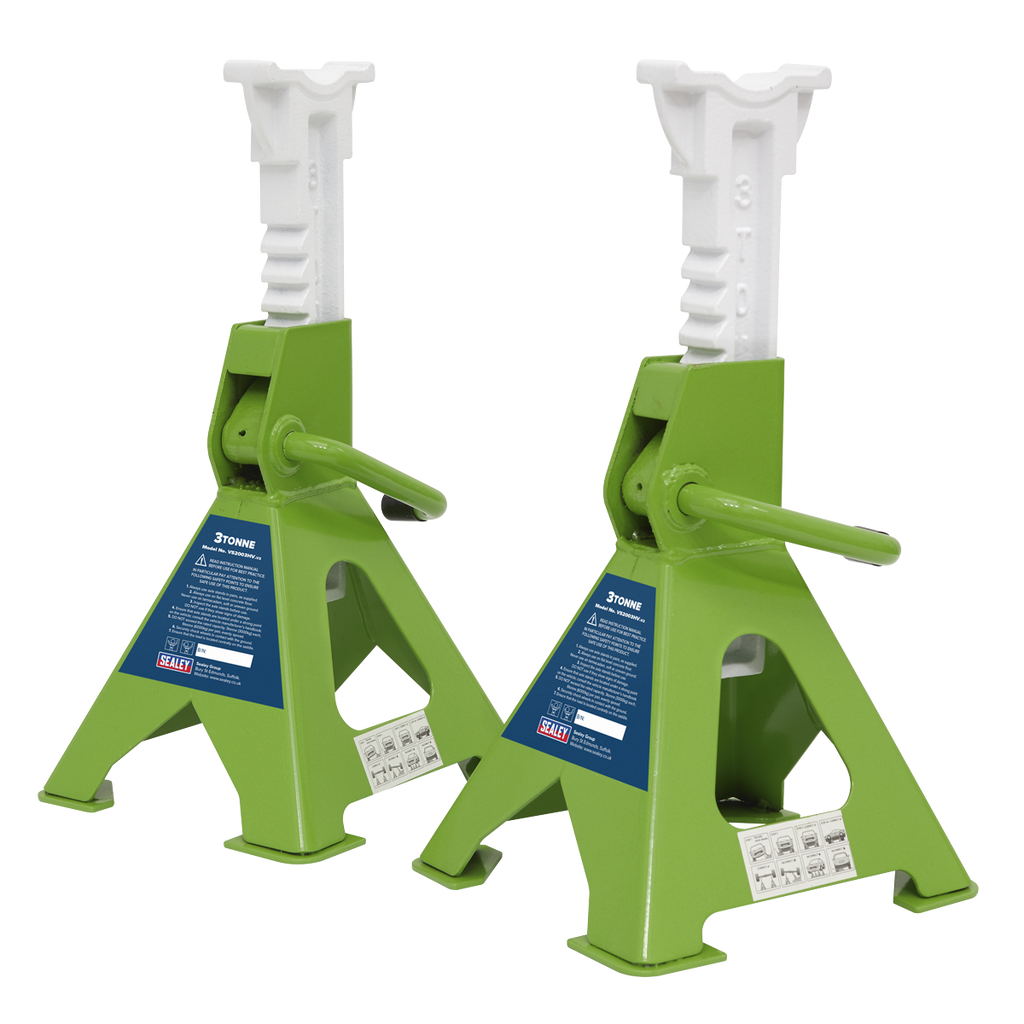 Ratchet Type Axle Stands (Pair) 3 Tonne Capacity per Stand - Hi-Vis Green VS2003HV