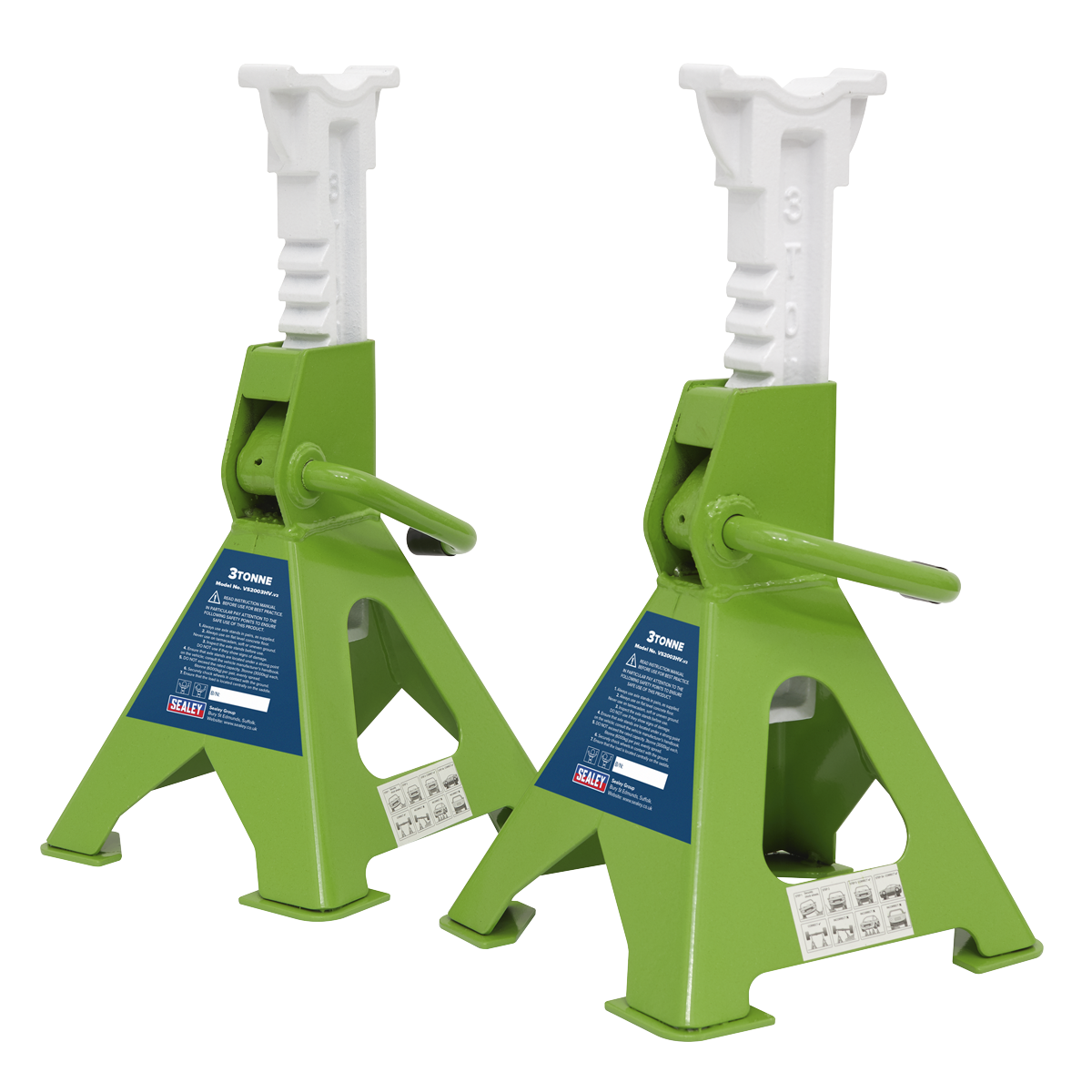 Ratchet Type Axle Stands (Pair) 3 Tonne Capacity per Stand - Hi-Vis Green VS2003HV