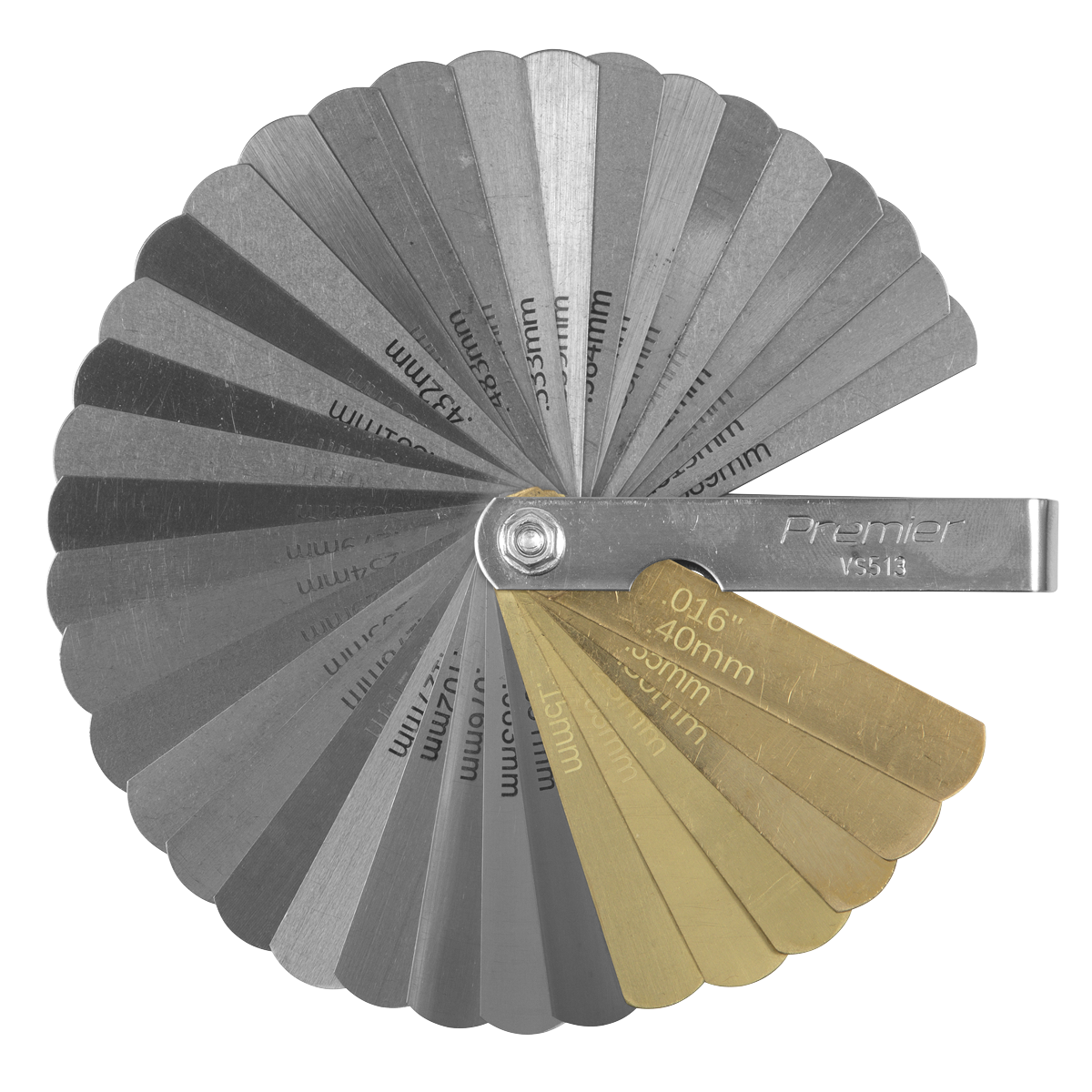 Combination Steel/Brass Dual Marked Feeler Gauge 36 Blade VS513