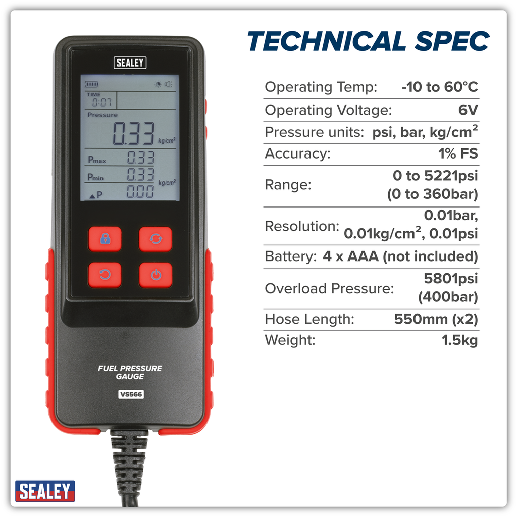 Digital Fuel Injection Pressure Test Kit for GDI Fuel Circuits 6pc VS566