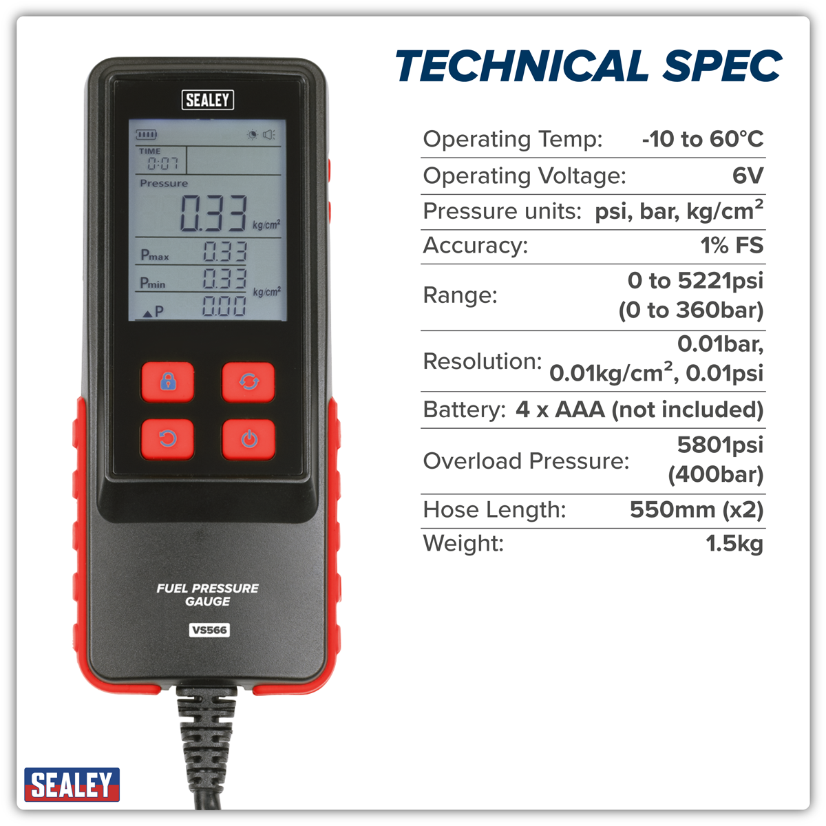 Digital Fuel Injection Pressure Test Kit for GDI Fuel Circuits 6pc VS566
