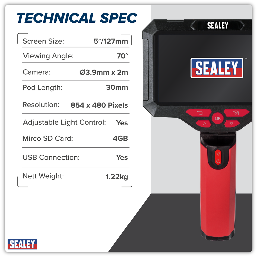 Video Borescope 3.9mm Camera & 5" Screen VS8117