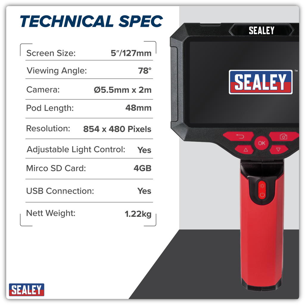 Video Borescope 5.5mm Camera Dual Lens & 5" Screen VS8118