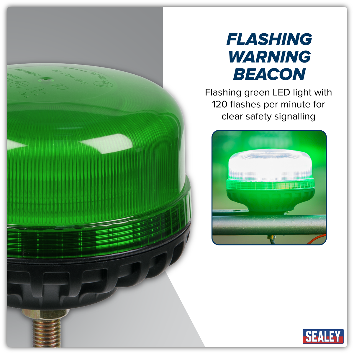 Warning Beacon with 12mm Bolt Fixing 36W SMD LED 12/24V - Green WB951LEDG