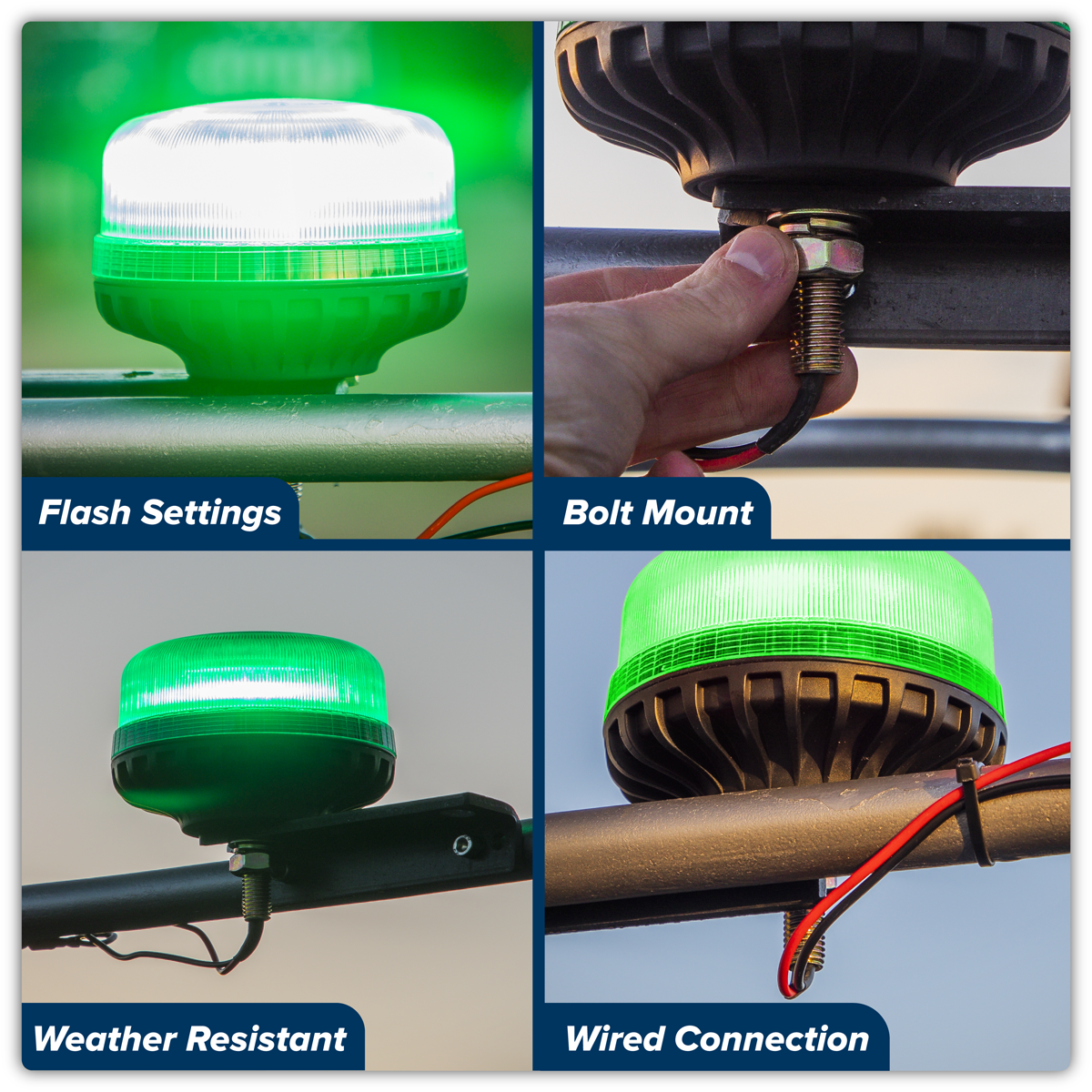 Warning Beacon with 12mm Bolt Fixing 36W SMD LED 12/24V - Green WB951LEDG