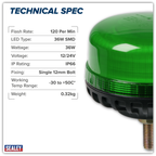 Warning Beacon with 12mm Bolt Fixing 36W SMD LED 12/24V - Green WB951LEDG