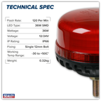 Warning Beacon with 12mm Bolt Fixing 36W SMD LED 12/24V - Red WB951LEDR
