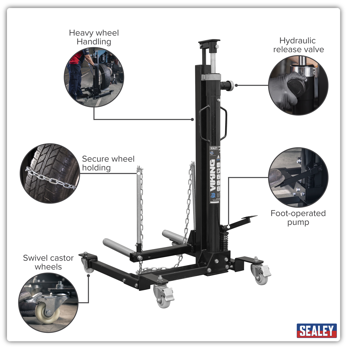 Quick Lift Wheel Removal/Lifter Trolley 100kg Capacity WD100S