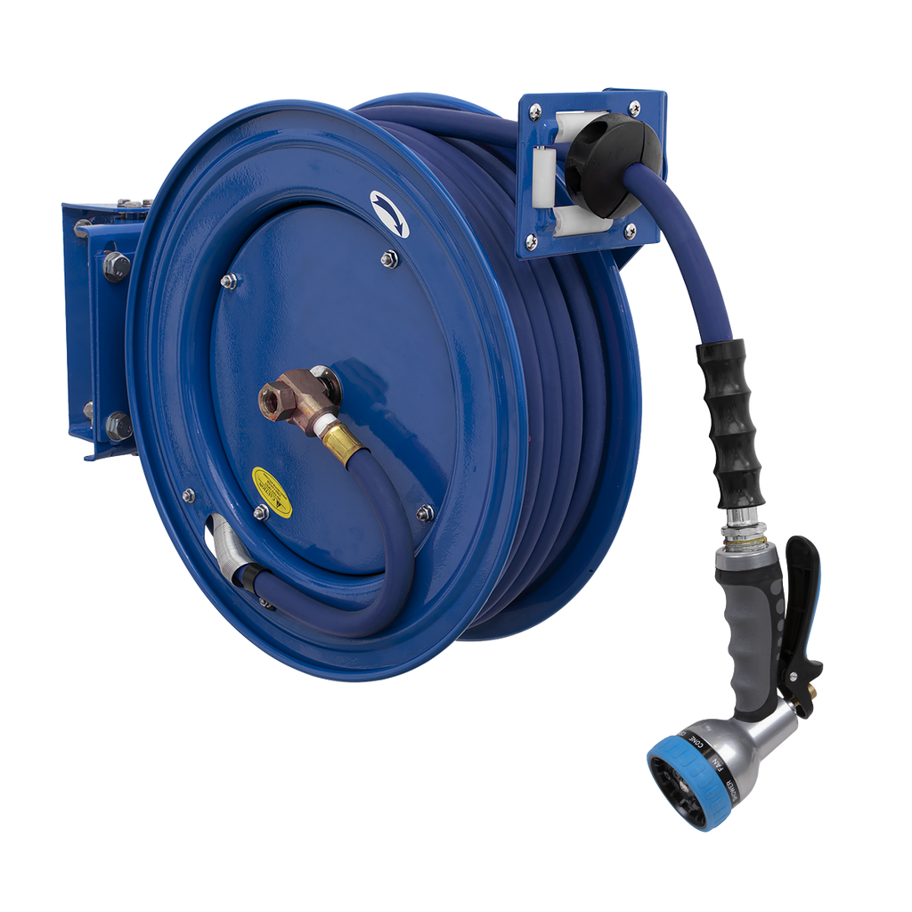 15m Heavy-Duty Retractable Water Hose Reel 13mm ID Rubber Hose WHR1512