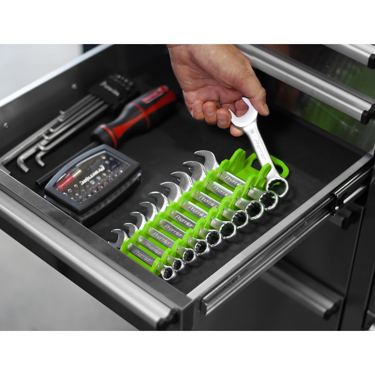 Spanner Rack Capacity 10 Stubby Spanners - Hi-Vis Green WR10HV