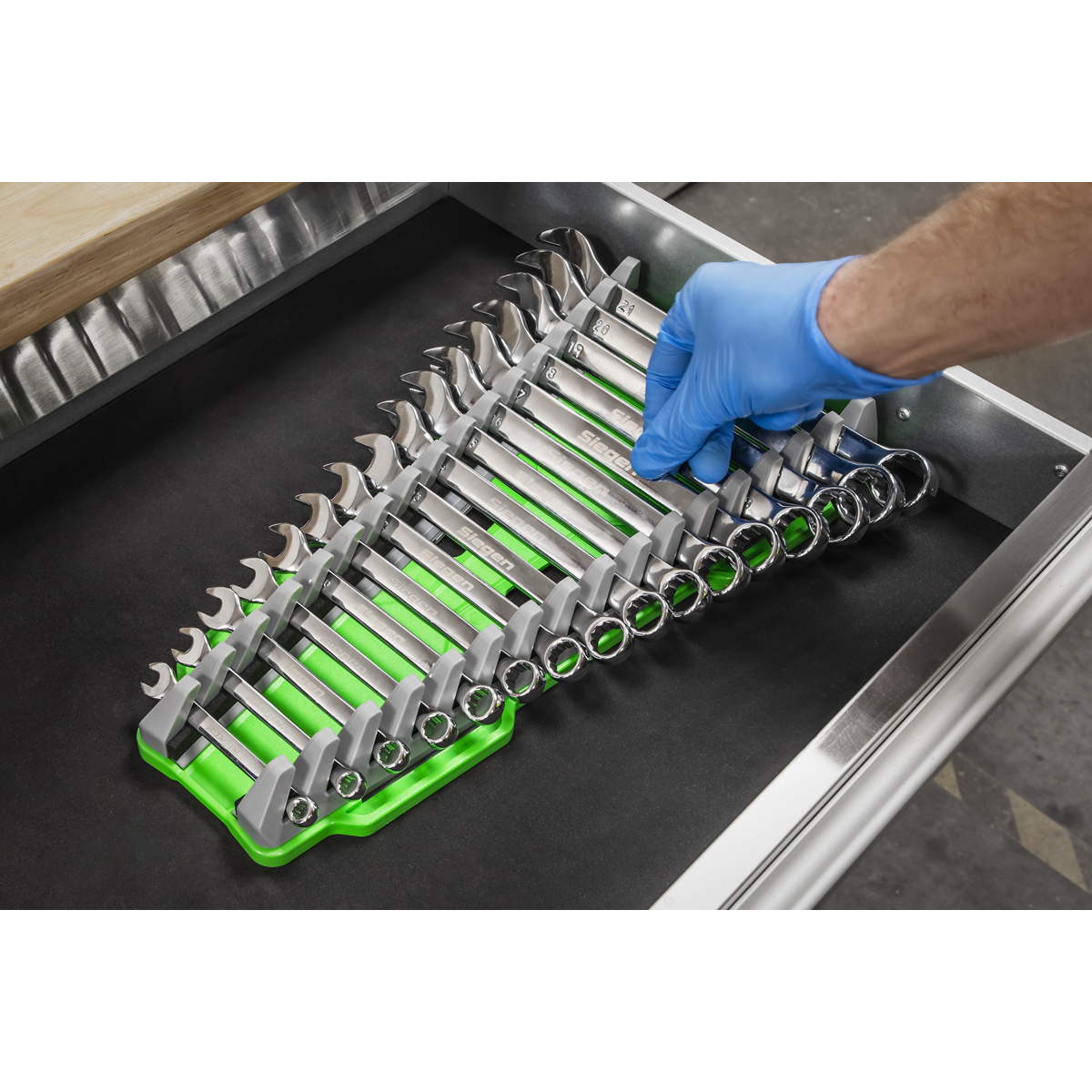 Reversible Spanner Rack 16pc - Hi-Vis Green WR11HV