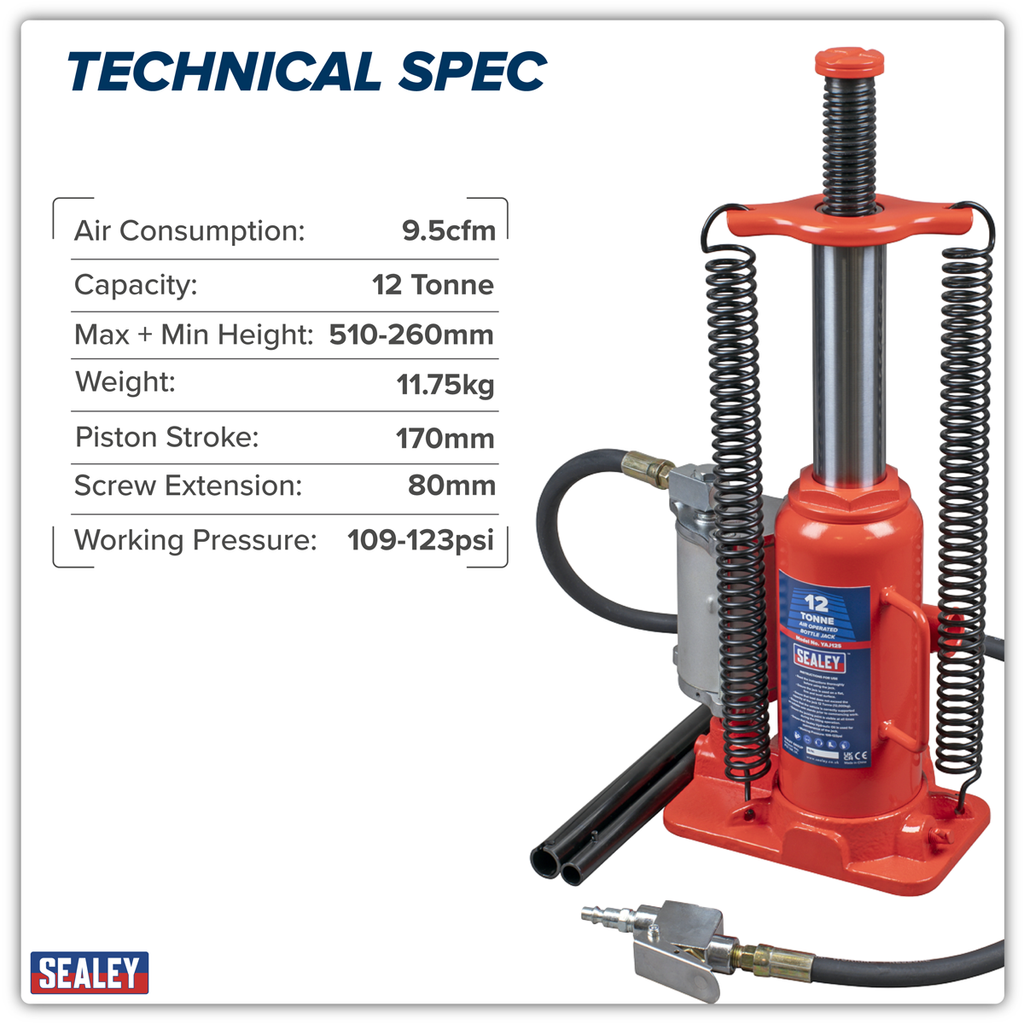 Air Operated Hydraulic Bottle Jack 12 Tonne YAJ12S