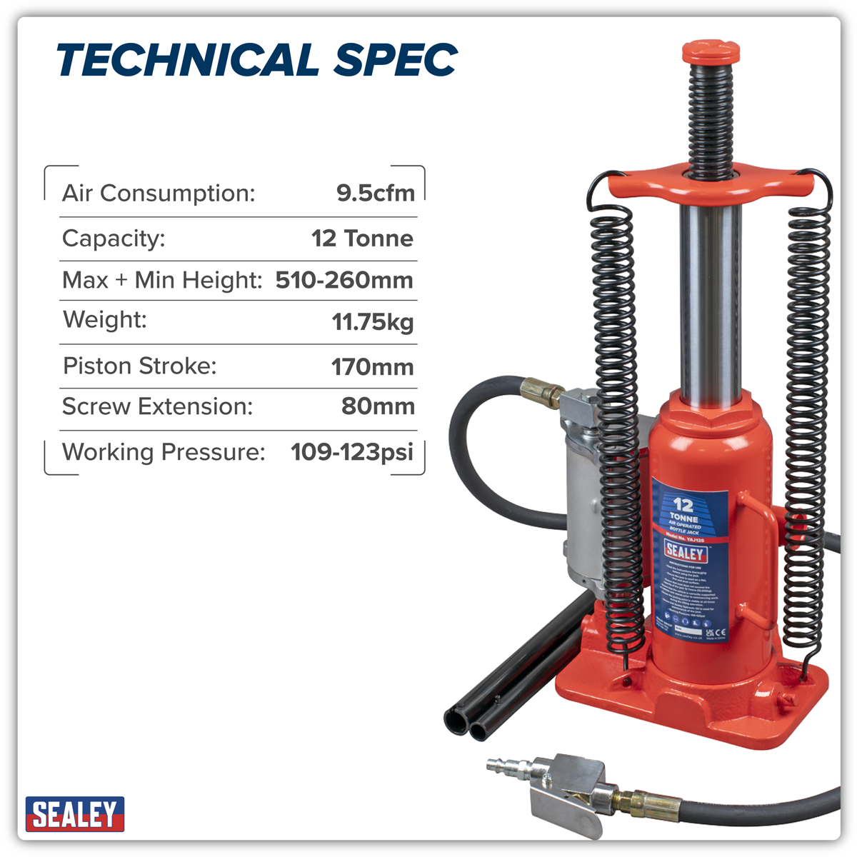 Air Operated Hydraulic Bottle Jack 12 Tonne YAJ12S