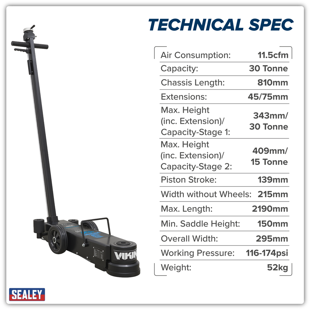 Long Reach/Low Profile Air Operated Telescopic Jack 15-30 Tonne YAJ15-30LE